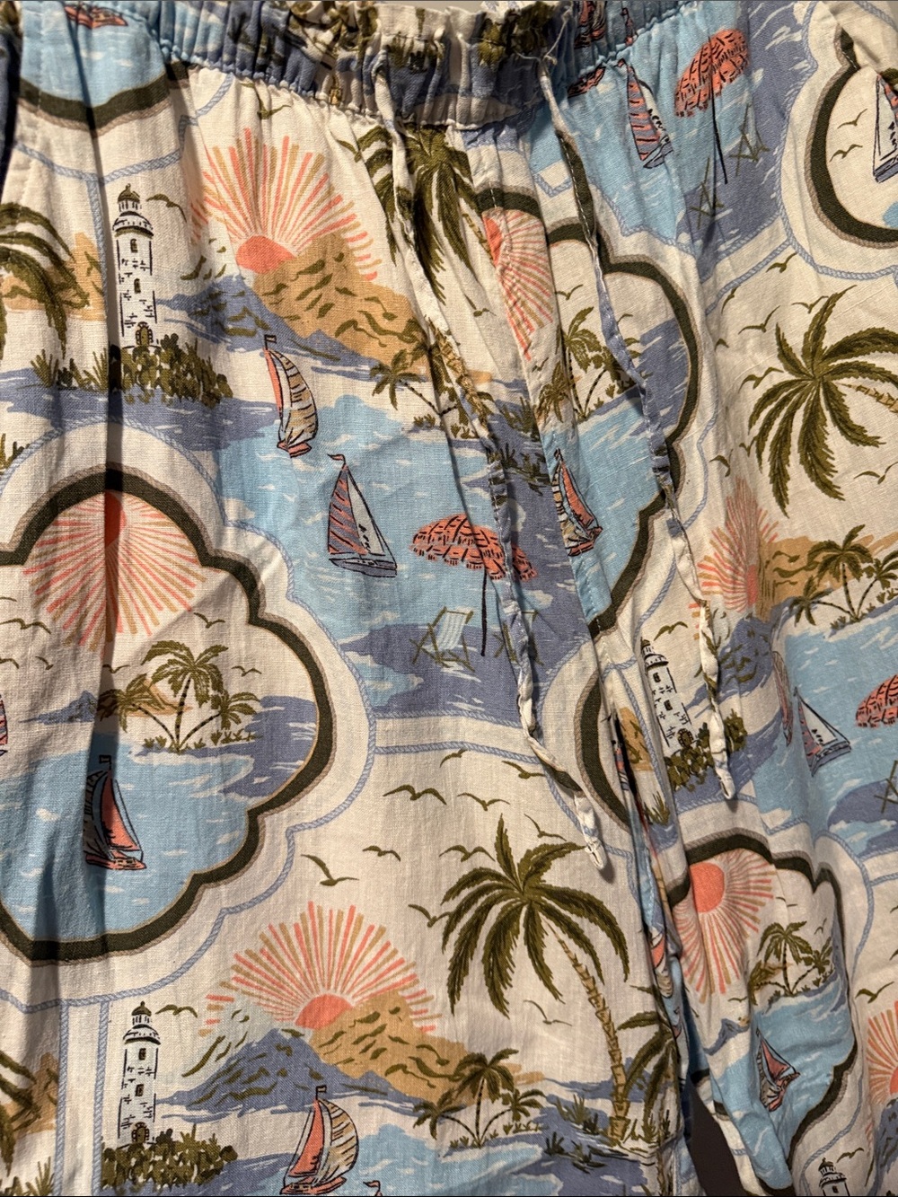 Cynthia Rowley Wide-Leg Tropical Print Pants in Blue, Cream & Green - Picture 5 of 6